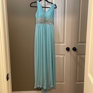 Long Aqua blue prom dress
